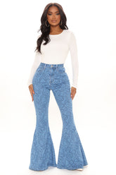 Makes Me Smile Extreme Flare Jeans - Medium Blue Wash Ins Street